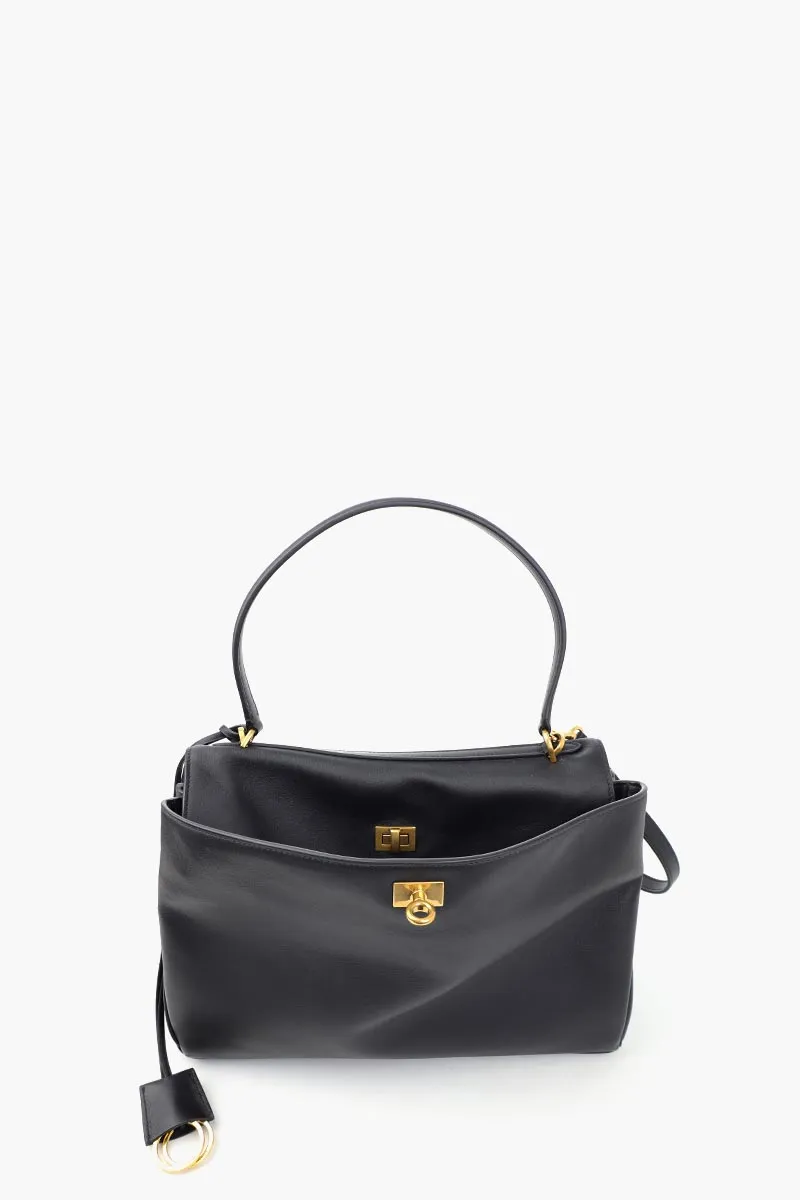 BALENCIAGA Medium Rodeo Handbag in Black Smooth Calfskin 0