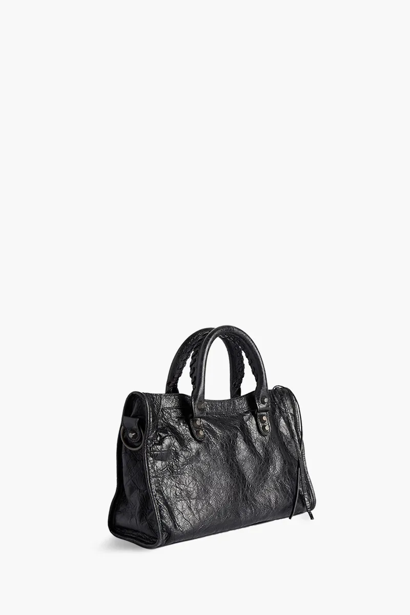 BALENCIAGA Small Le City Bag in Black Brass Hardware Arena Storico Lambskin 1