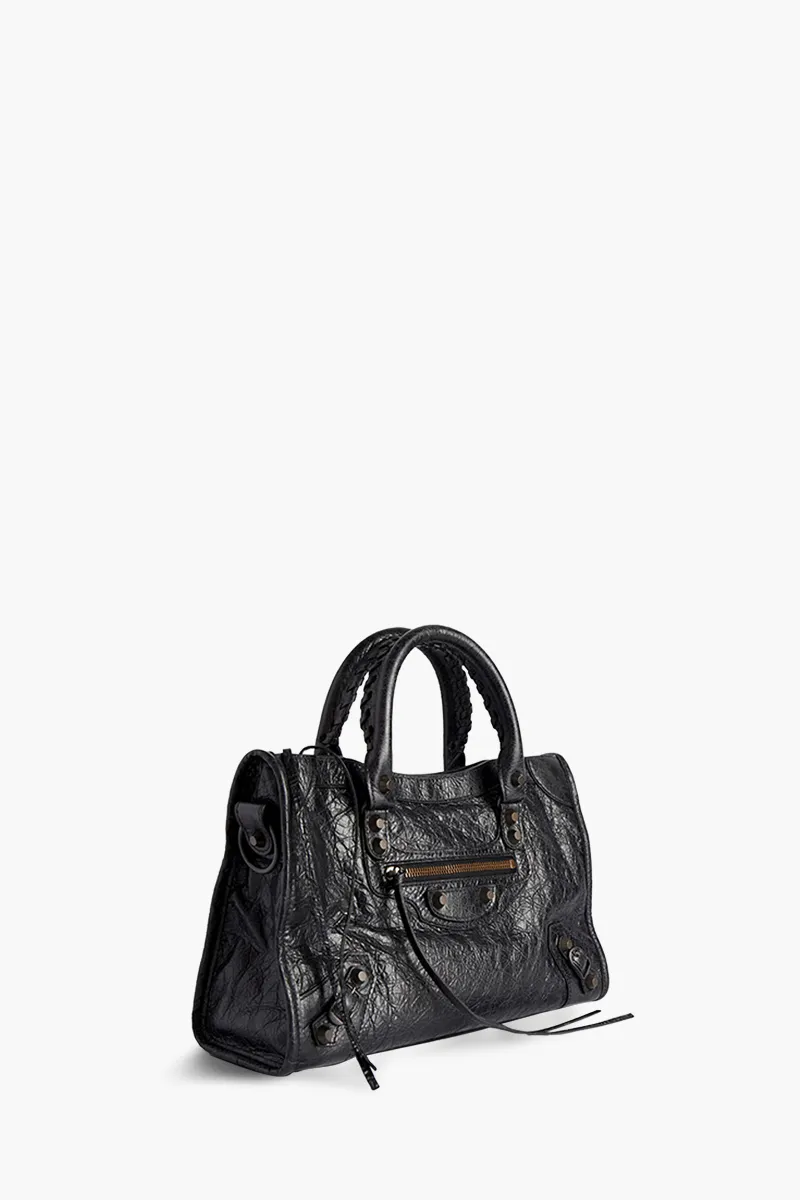 BALENCIAGA Small Le City Bag in Black Brass Hardware Arena Storico Lambskin 2
