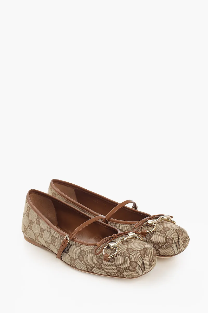 GUCCI Women Horsebit Ballerina in Beige 2