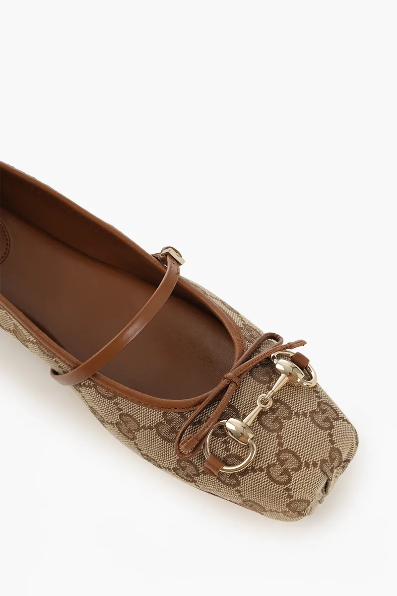 GUCCI Women Horsebit Ballerina in Beige 3
