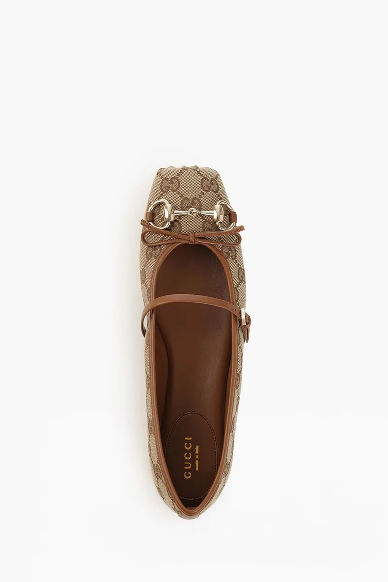 GUCCI Women Horsebit Ballerina in Beige 4