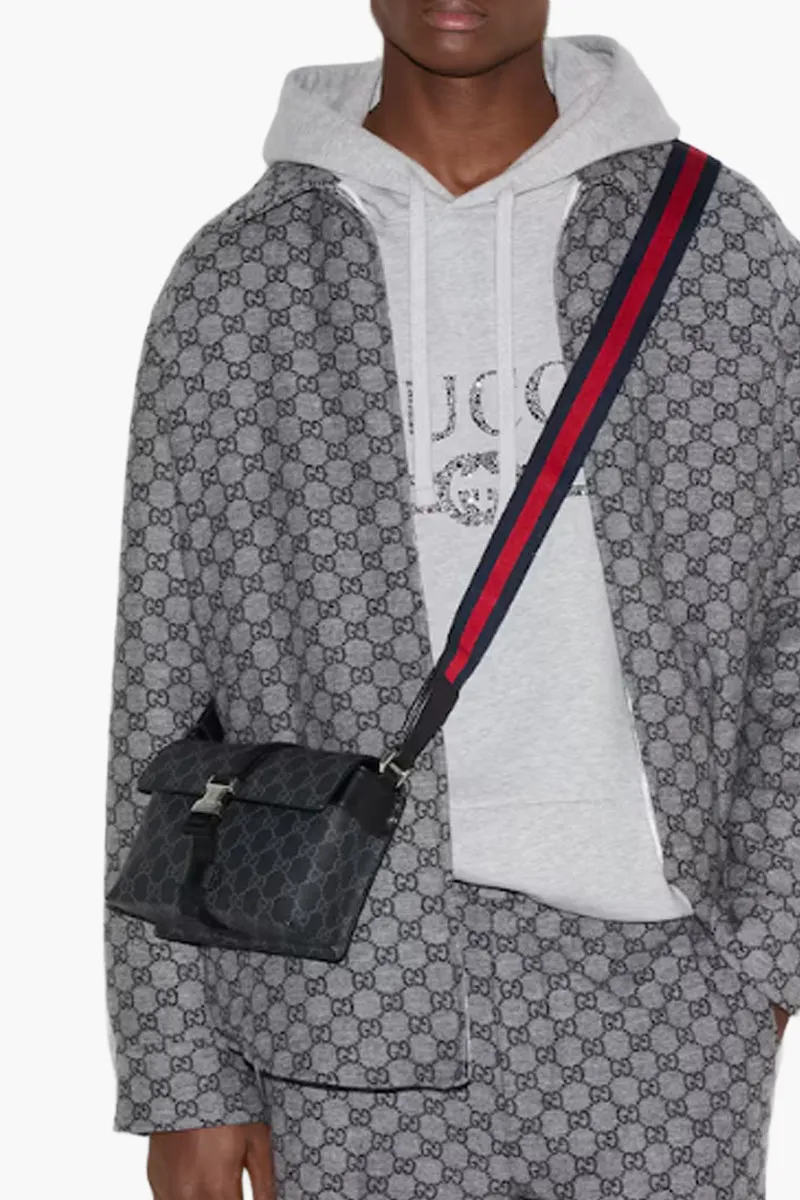 GUCCI Super Mini GG Supreme Crossbody Bag in Black Canvas 3