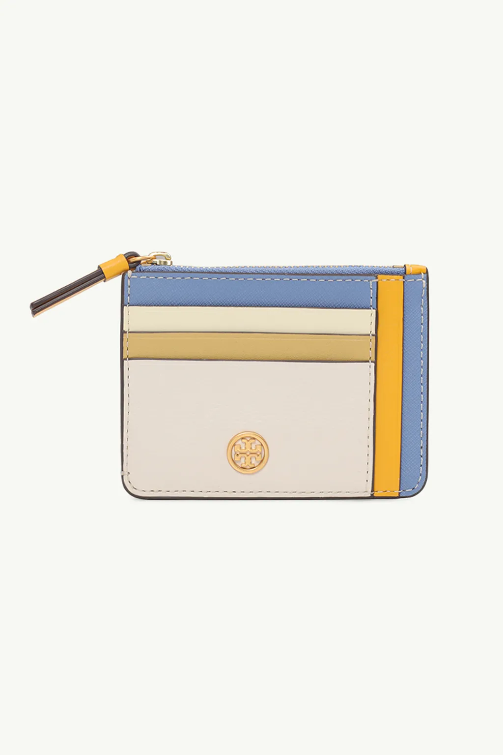 TORY BURCH Robinson Color-Block Top Zip Card Case in Bluewood Multicolor 0