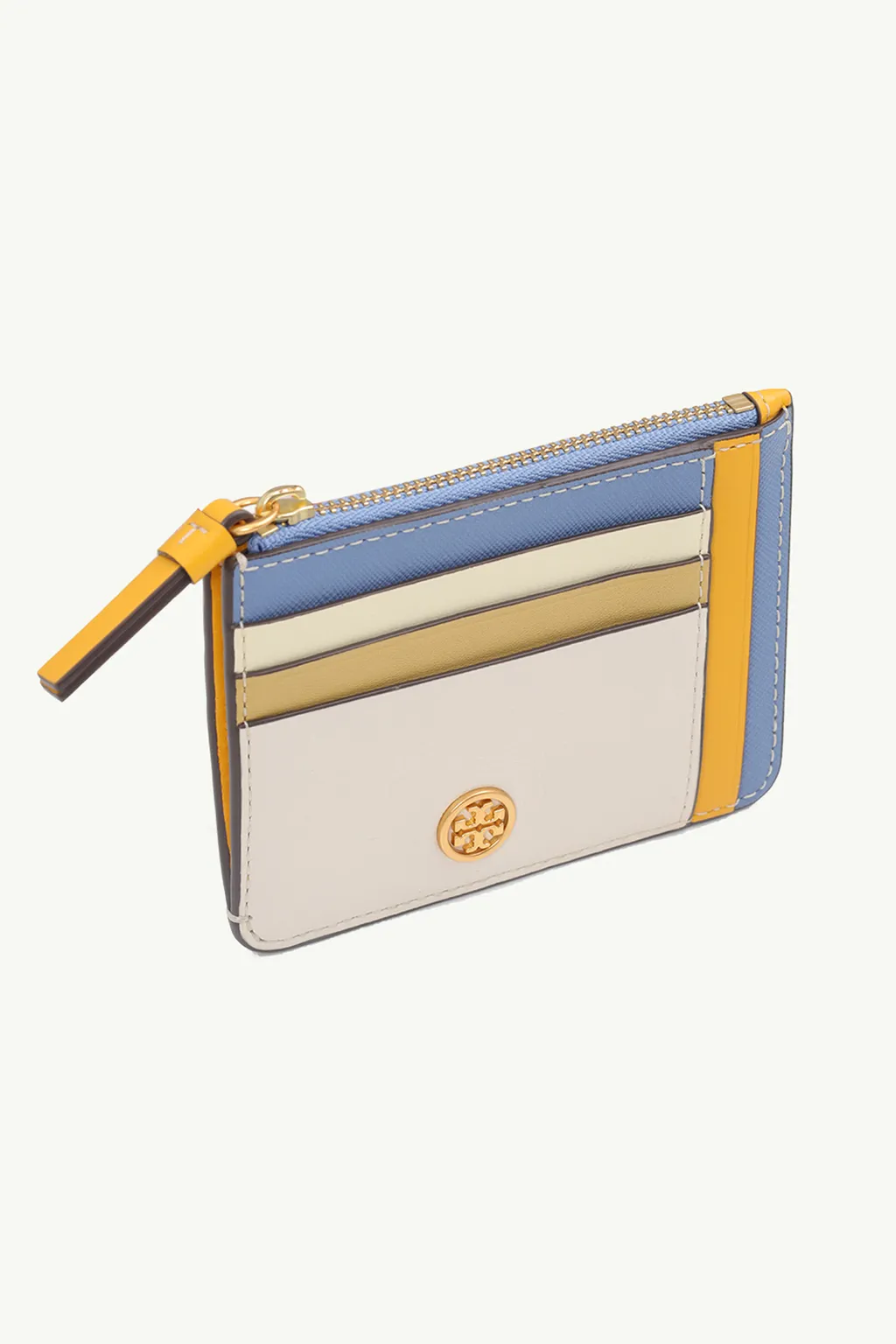 TORY BURCH Robinson Color-Block Top Zip Card Case in Bluewood Multicolor 2
