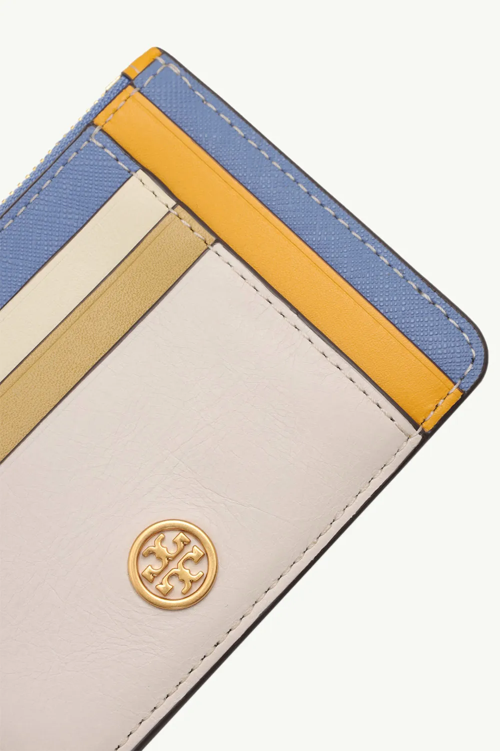 TORY BURCH Robinson Color-Block Top Zip Card Case in Bluewood Multicolor 3