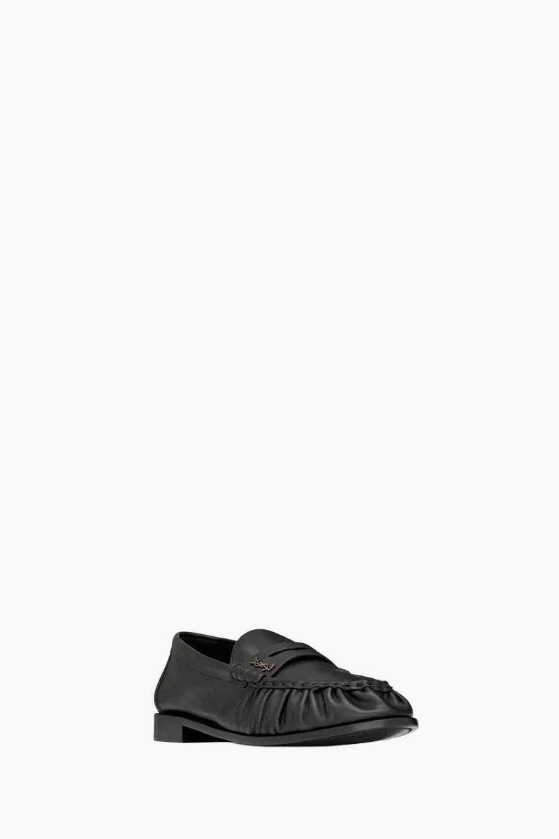 SAINT LAURENT Men Le Supple Penny Loafers in Black Calfskin Brass 1