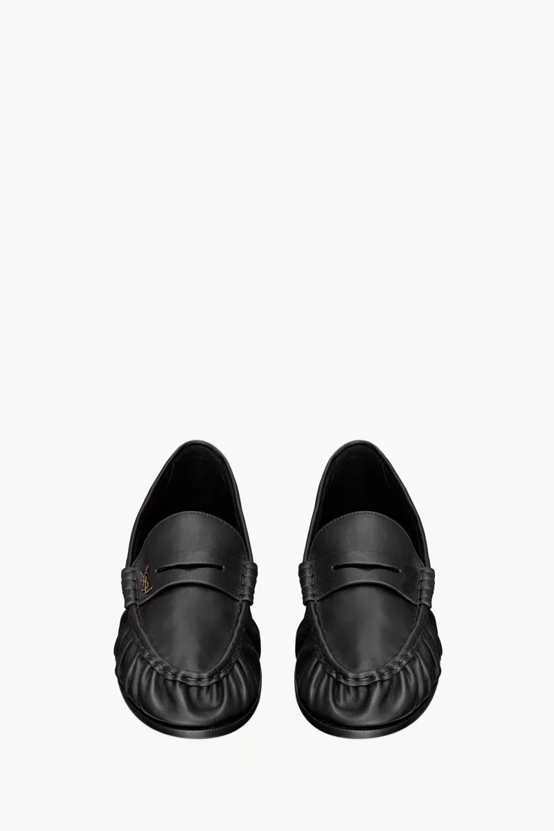 SAINT LAURENT Men Le Supple Penny Loafers in Black Calfskin Brass 2