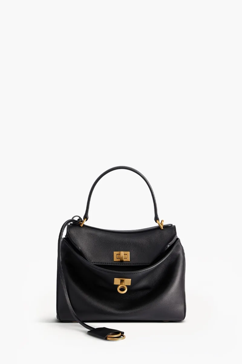 BALENCIAGA Mini Rodeo Handbag in Black Smooth Calfskin GHW 0
