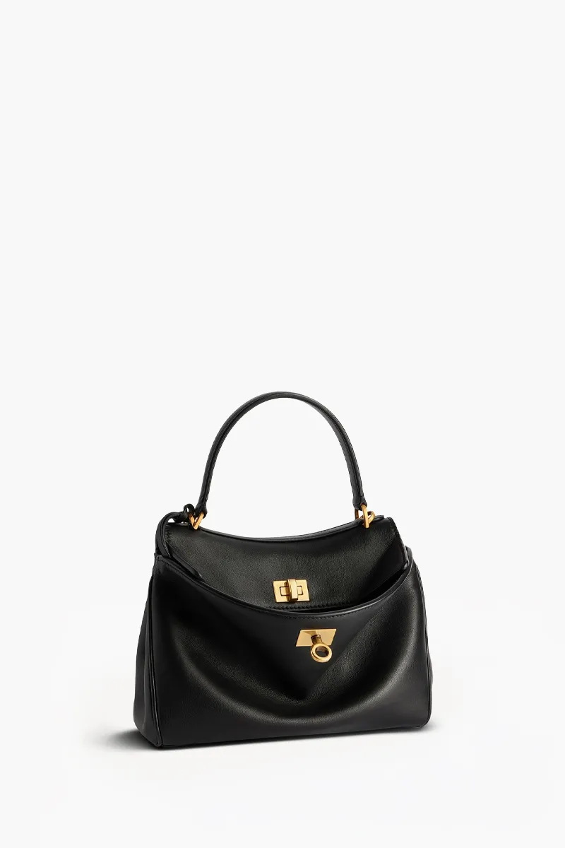 BALENCIAGA Mini Rodeo Handbag in Black Smooth Calfskin GHW 1