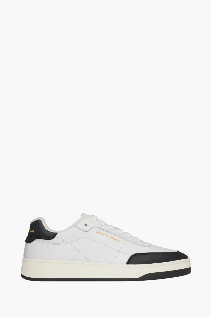 SAINT LAURENT Men SL/61 Low Top Sneakers in Optic White/Black Smooth Leather 0