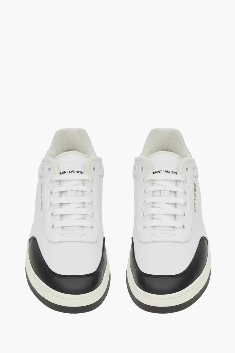 SAINT LAURENT Men SL/61 Low Top Sneakers in Optic White/Black Smooth Leather 3