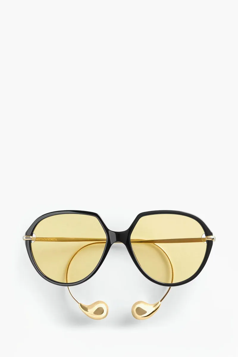 BOTTEGA VENETA Drop Square Sunglasses in Black/Yellow Acetate 0