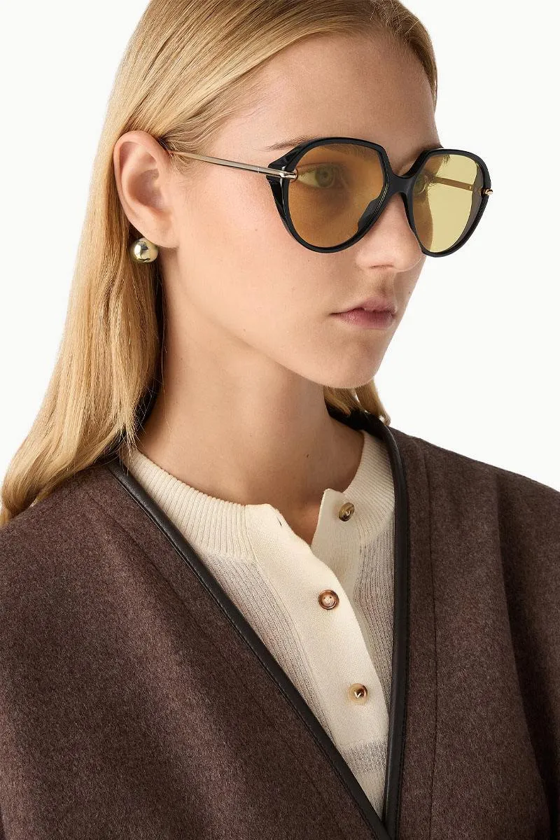 BOTTEGA VENETA Drop Square Sunglasses in Black/Yellow Acetate 2