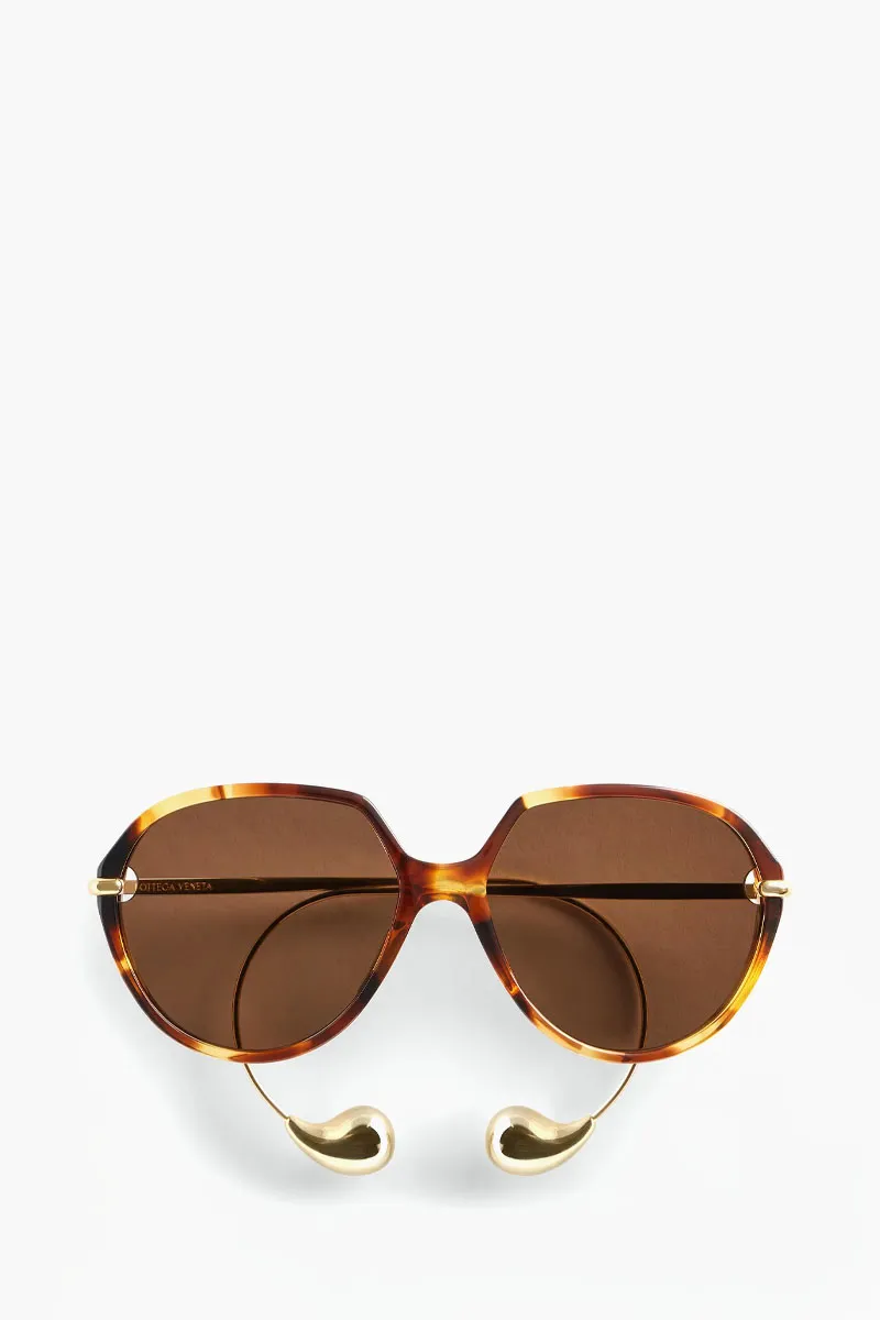 BOTTEGA VENETA Drop Square Sunglasses in Havana/Brown Acetate 0