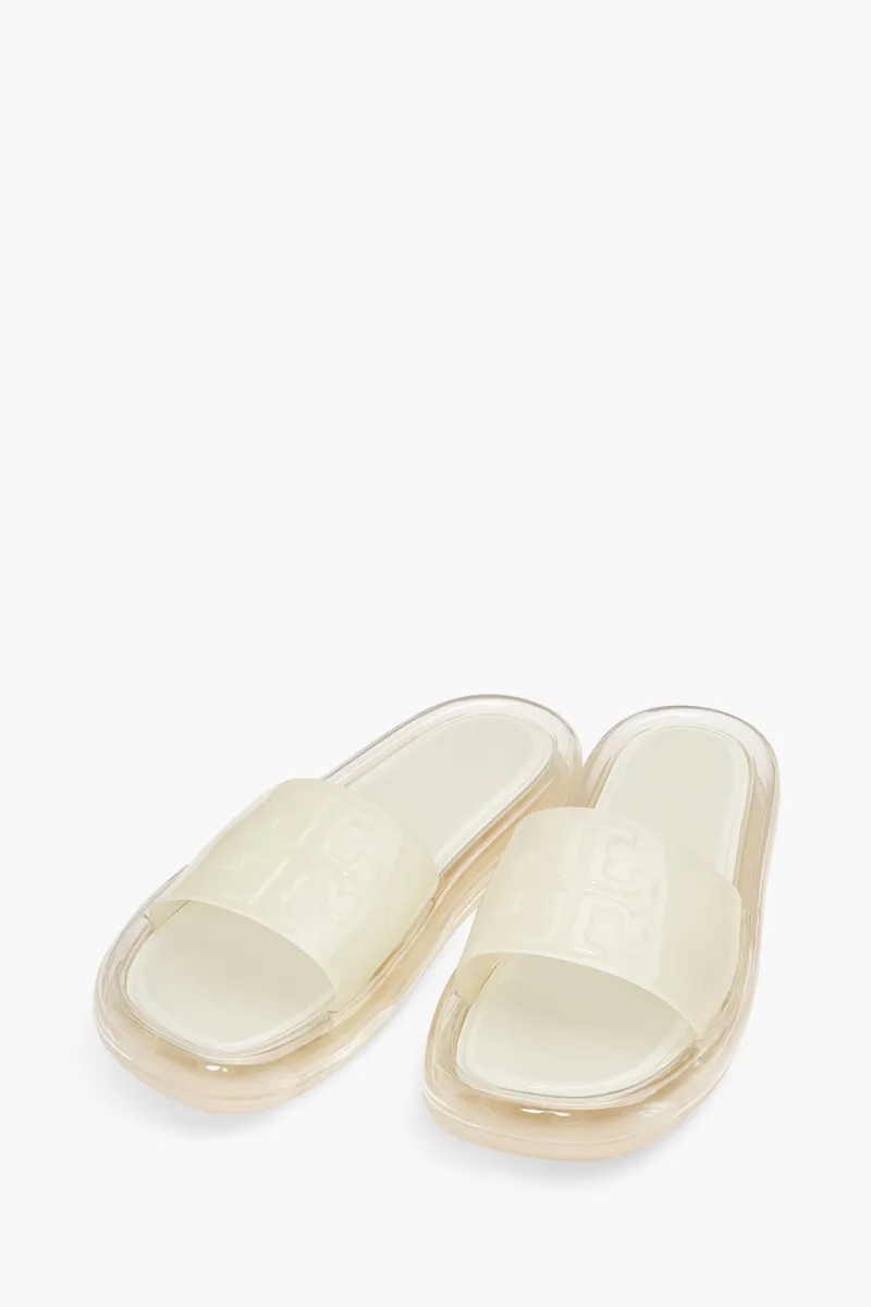 TORY BURCH Women Double T Bubble Jelly Slide Sandals in New Ivory 1
