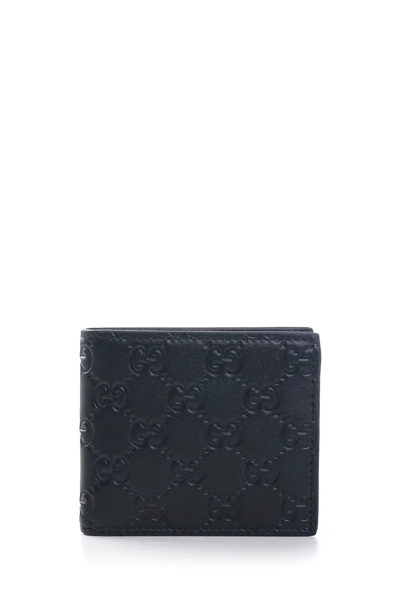 GUCCI GG Emblem Bi-Fold Wallet in Black Leather 0