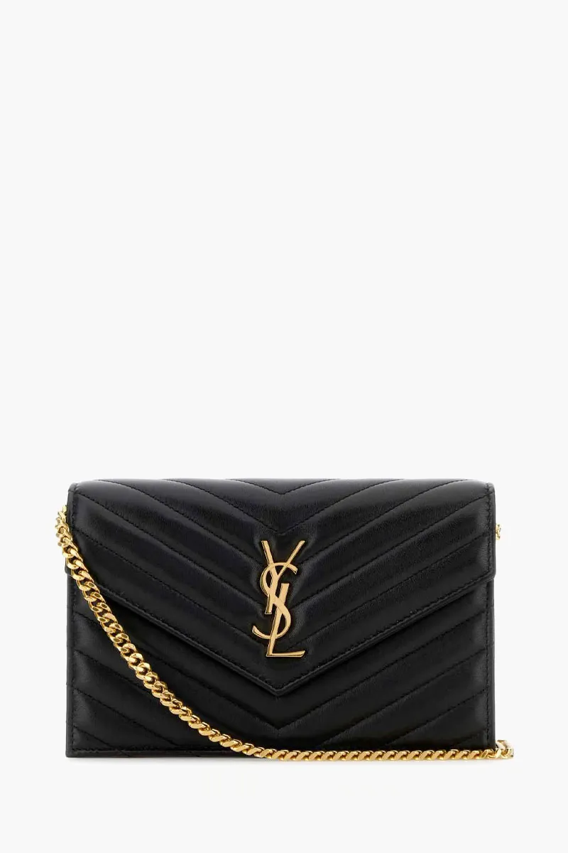 SAINT LAURENT Cassandre Envelope WOC 19cm in Black Lambskin GHW 0
