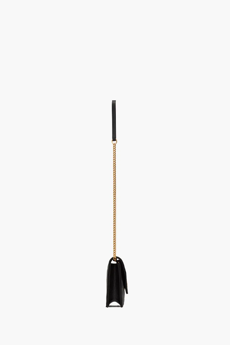 SAINT LAURENT Cassandre Envelope Wallet On Chain 19cm in Black Caviar Leather GHW 1
