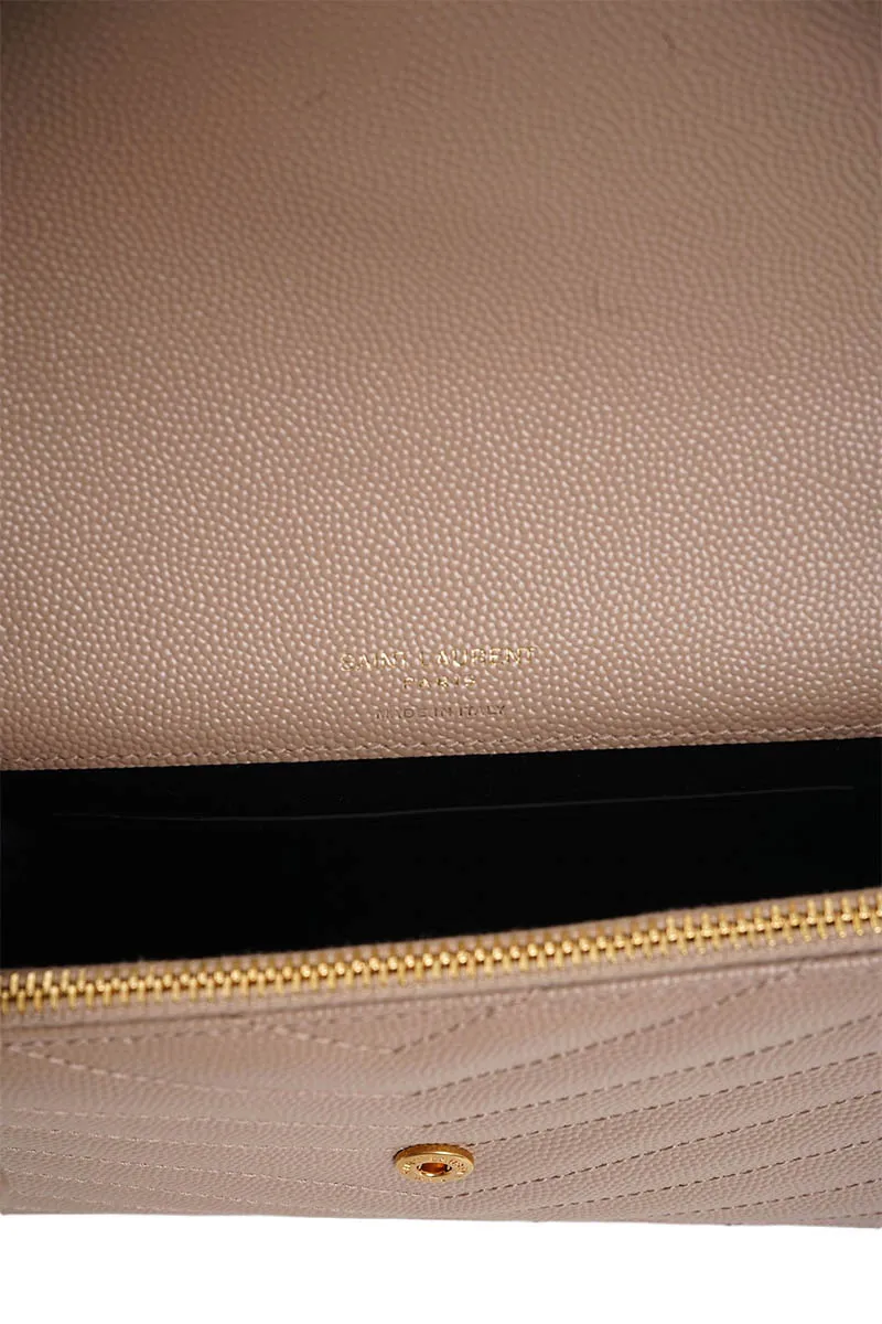 SAINT LAURENT Cassandre Envelope Wallet On Chain 19cm in Dark Beige Caviar Leather GHW 3