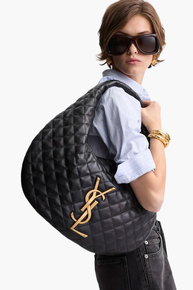 SAINT LAURENT Icare Hobo Bag in Black Quilted Nappa Lambskin Bronze Hardware 3