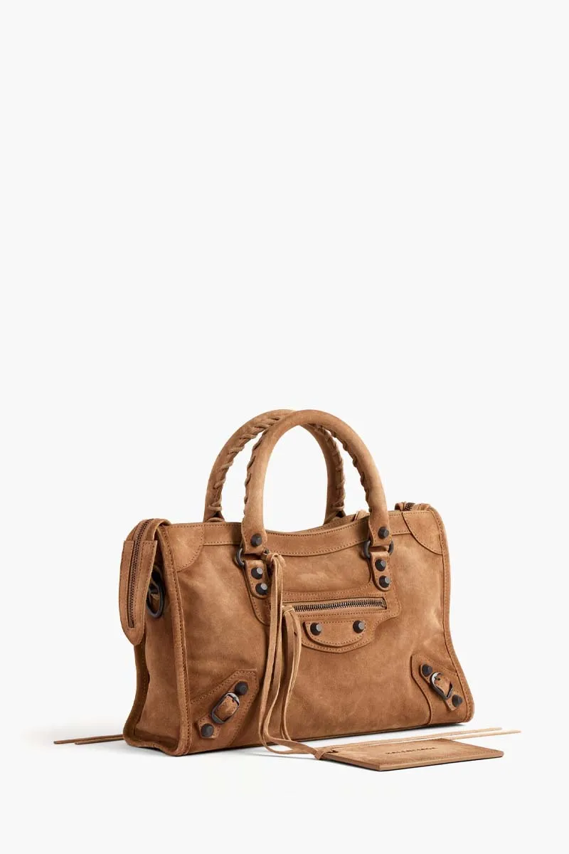 BALENCIAGA Small Le City Bag in Camel Suede Calfskin Brass Hardware 1