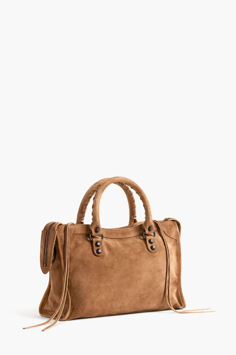 BALENCIAGA Small Le City Bag in Camel Suede Calfskin Brass Hardware 2
