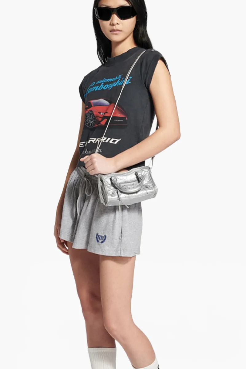 BALENCIAGA Nano Le City Shoulder Bag in Silver Arena Lambskin SHW 4