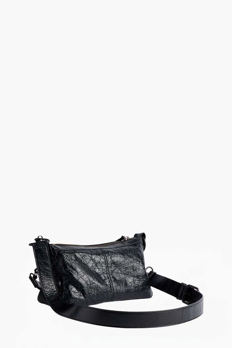 BALENCIAGA Mini Le City Moto Shoulder Bag in Black Arena Lambskin RHW 1