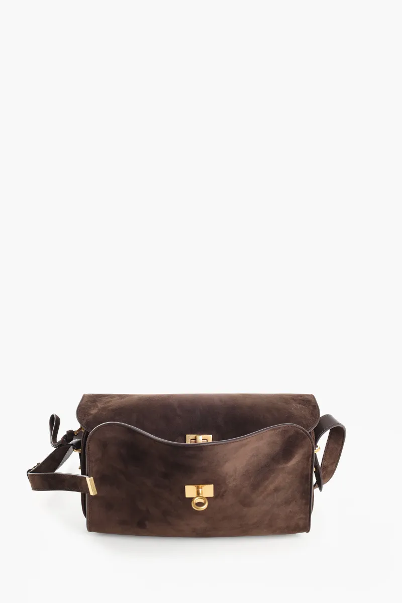 BALENCIAGA Medium Le 7 Shoulder Bag in Mocha Suede Calfskin 0