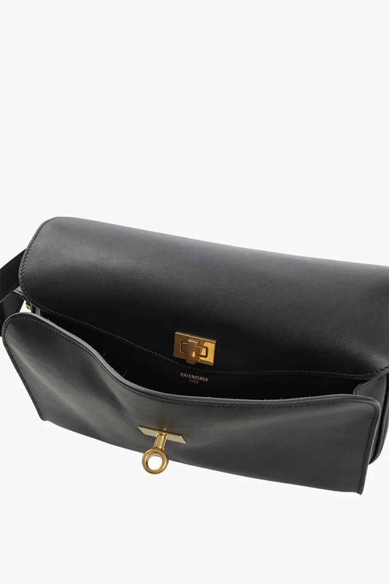 BALENCIAGA Medium Le 7 Shoulder Bag in Black Smooth Calfskin GHW 3