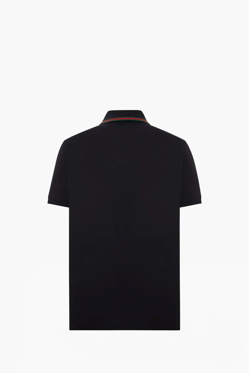 GUCCI Men Web On Collar Polo Shirt in Black Cotton Pique 1