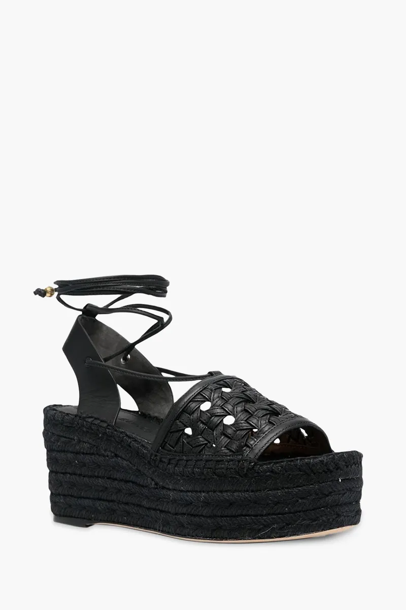 TORY BURCH Women Basket-Weave Platform Espadrilles Sandals in Perfect Black 1