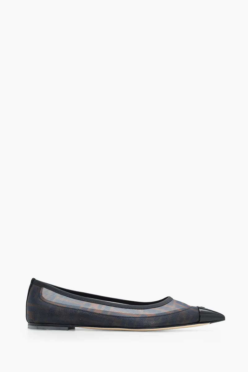 FENDI Colibri Pointed Toe Ballerina in Black/Brown FF Logo Pattern 0