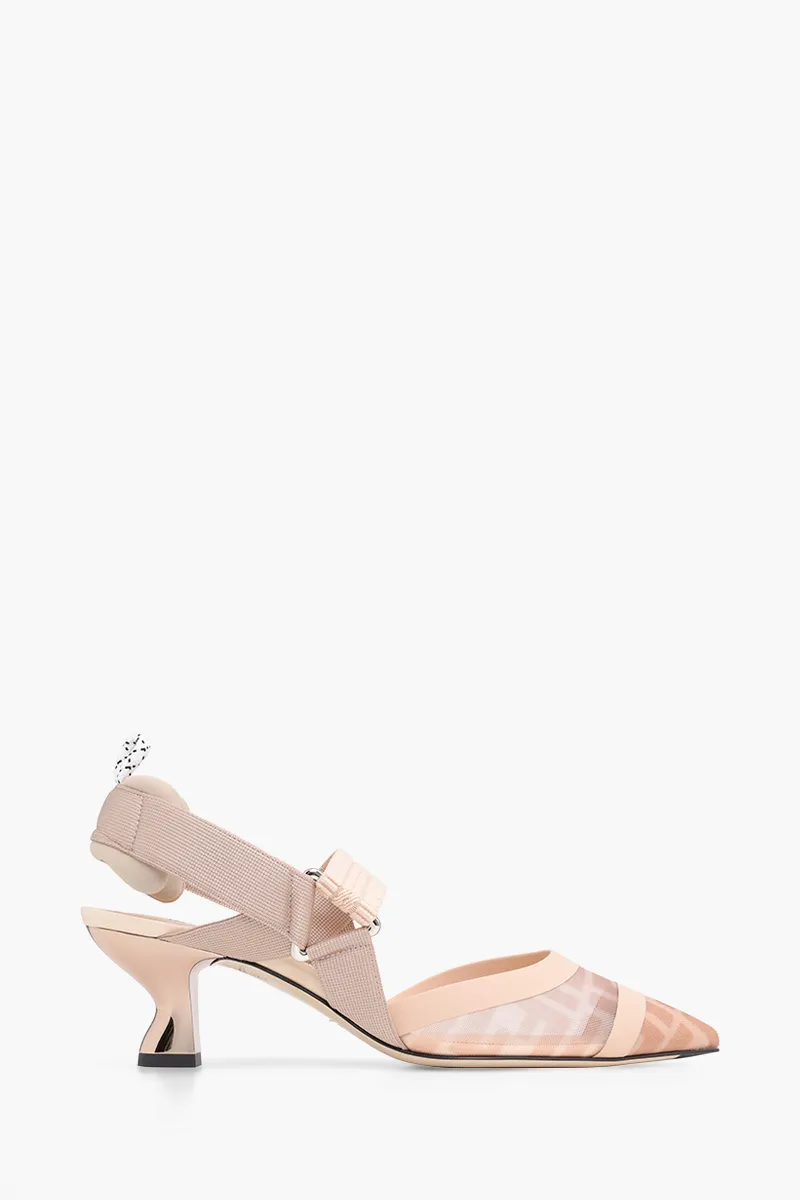 FENDI Colibri Tulle Slingback Pumps 55mm in Rose/Nude FF Logo Pattern 0