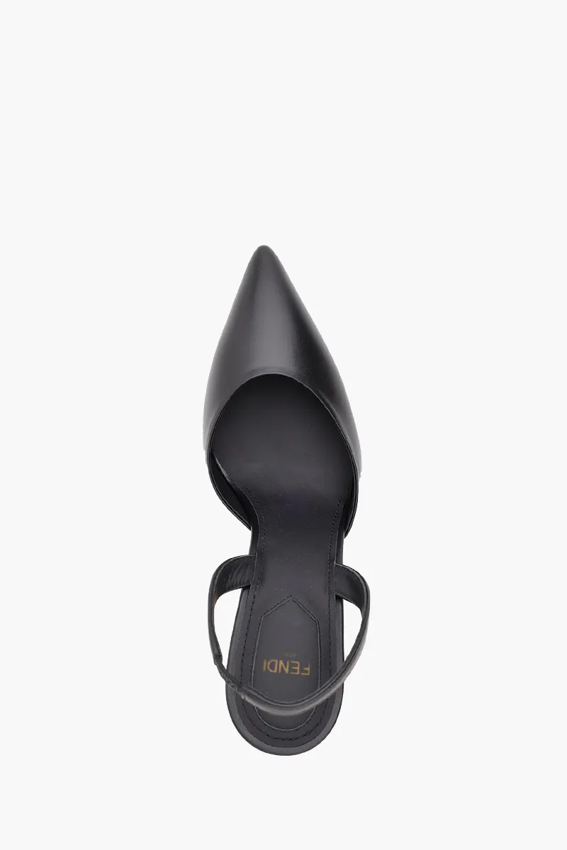 FENDI Women First Slingback Pumps 95mm in Black Leather with Diagonal F-Shaped Heels 3
