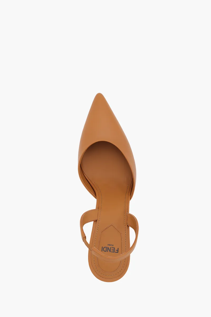 FENDI Women First Slingback Pumps 95mm in Brown Leather with Diagonal F-Shaped Heels 3