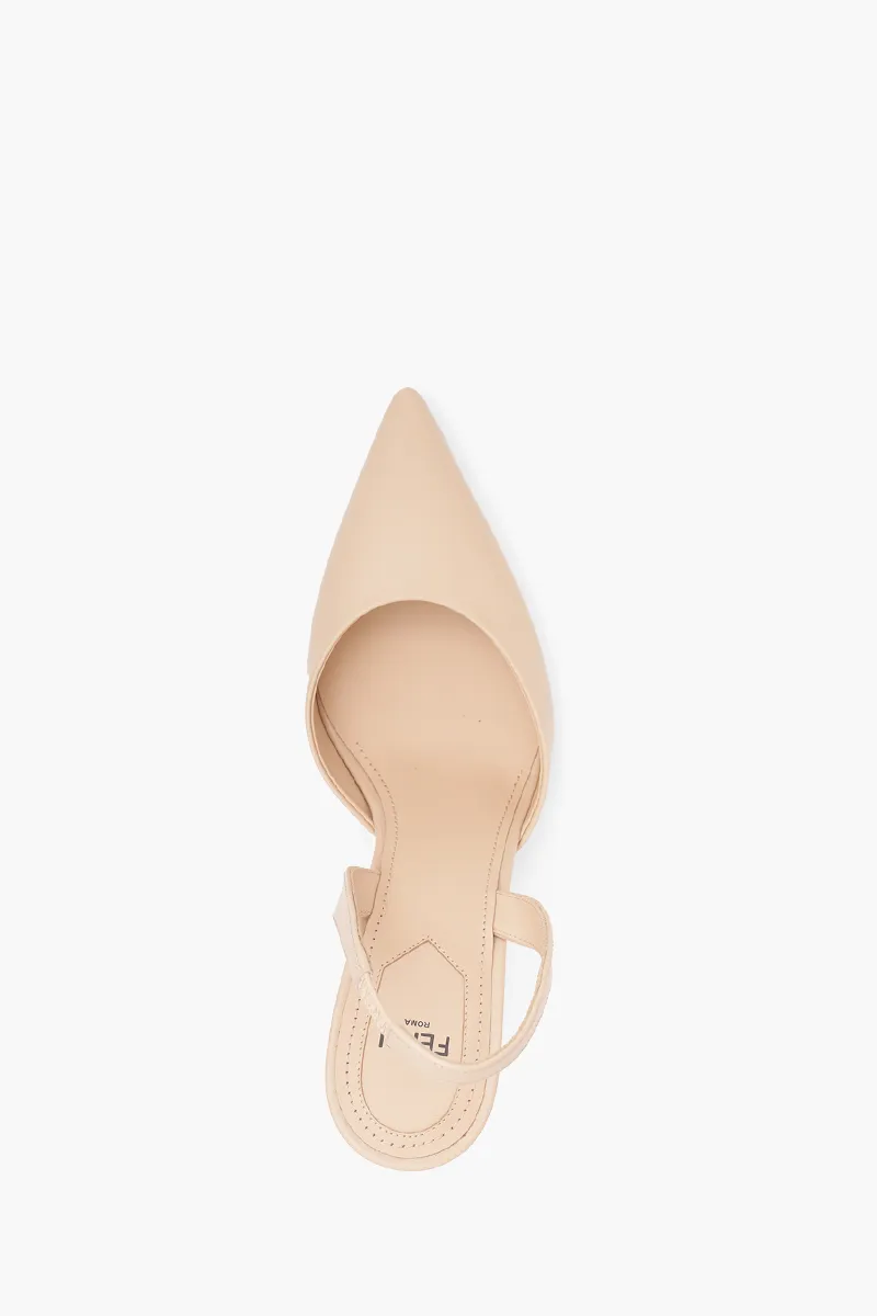 FENDI Women First Slingback Pumps 95mm in Pale Pink Leather with Diagonal F-Shaped Heels 3