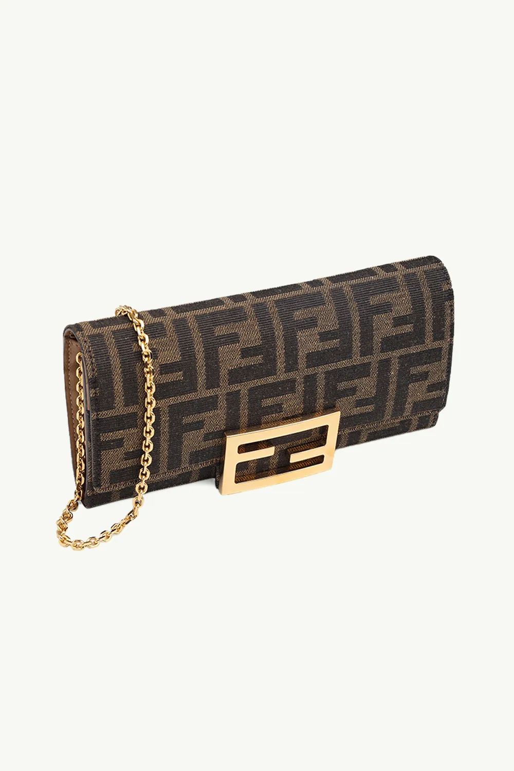 FENDI Baguette Continental Wallet on Chain in Brown Fabric with FF Logo Pattern 2