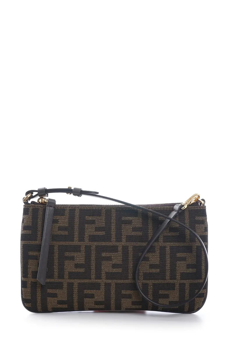 FENDI FF Jacquard Flat Baguette Pouch in Tobacco Brown Fabric 0