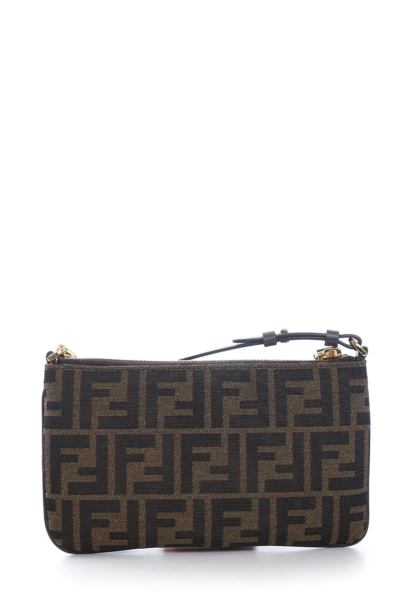 FENDI FF Jacquard Flat Baguette Pouch in Tobacco Brown Fabric 2