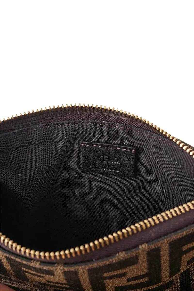 FENDI FF Jacquard Flat Baguette Pouch in Tobacco Brown Fabric 3