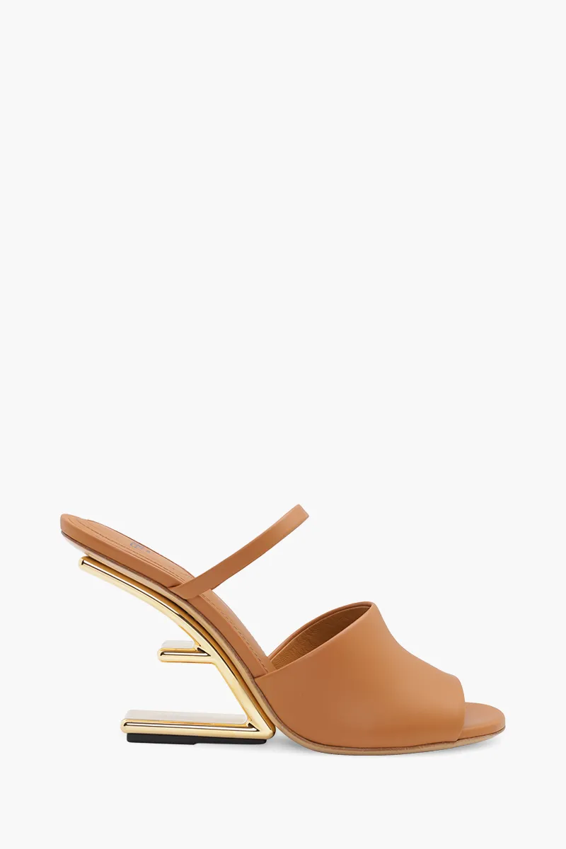 FENDI Women First Open Toe Sandals 105mm in Caramel Leather with Diagonal F-Shaped Heels 0