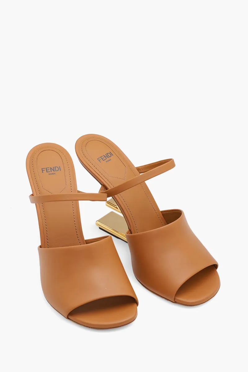 FENDI Women First Open Toe Sandals 105mm in Caramel Leather with Diagonal F-Shaped Heels 1