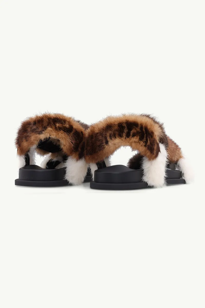 FENDI Women Feel Flat Sandals in Brown/Beige/White Mink with FF Ankle Strap 2