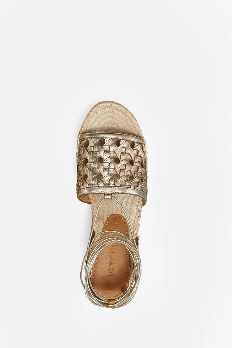 TORY BURCH Women Basket-Weave Platform Espadrilles Sandals in Spark Gold 2