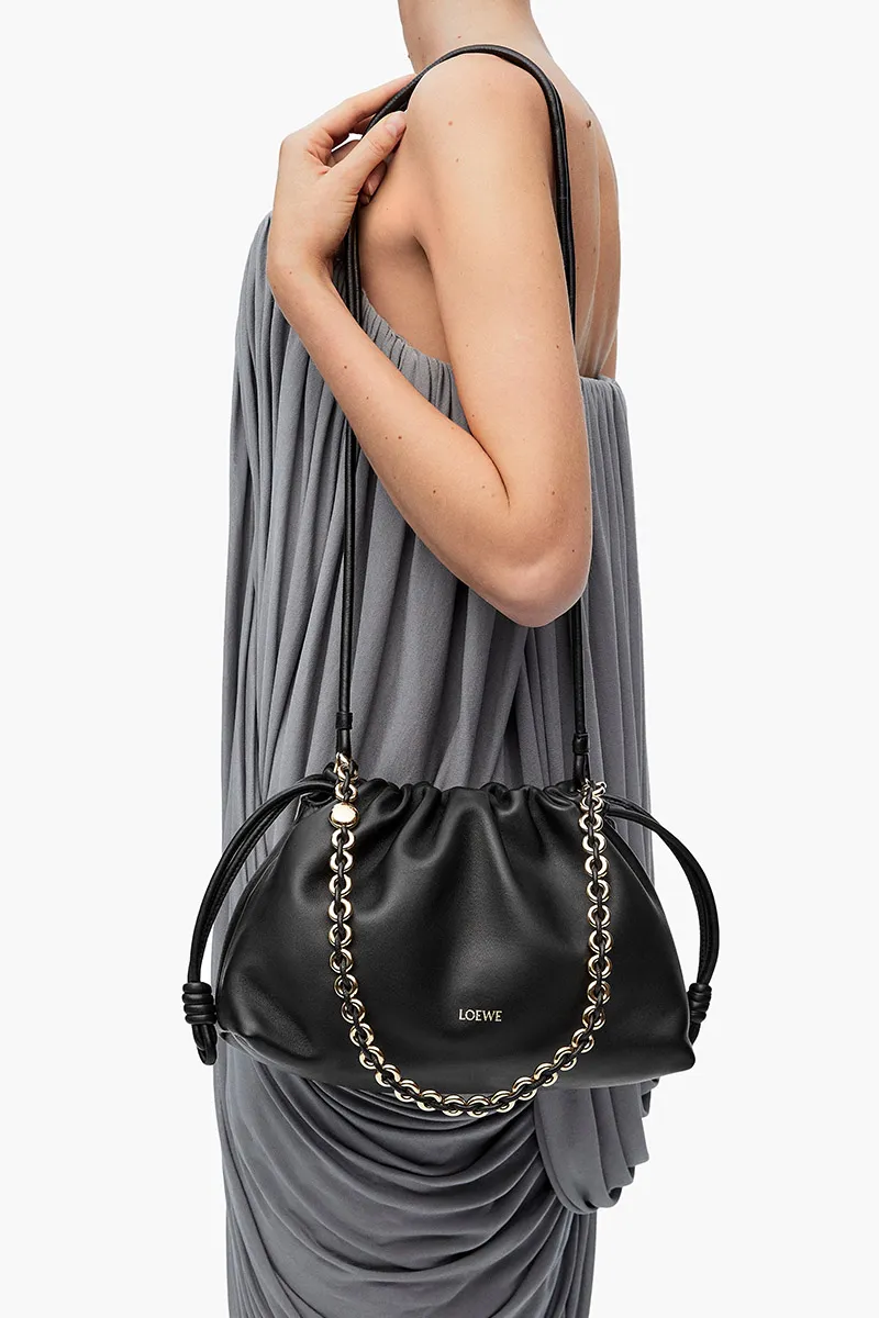 LOEWE Medium Flamenco Purse Bag in Black Mellow Nappa Lambskin 4