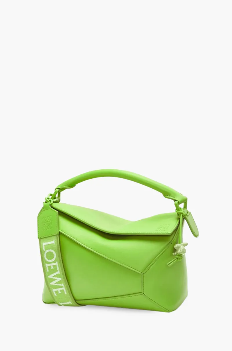 LOEWE Small Puzzle Edge Bag in Pea Green Glaze Satin Calfskin 0
