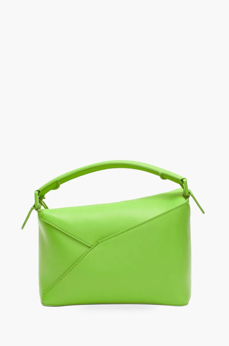 LOEWE Small Puzzle Edge Bag in Pea Green Glaze Satin Calfskin 1