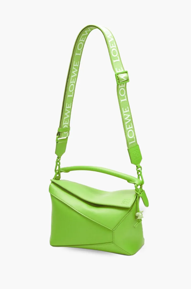 LOEWE Small Puzzle Edge Bag in Pea Green Glaze Satin Calfskin 2